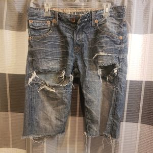 Destroyed denim shorts.